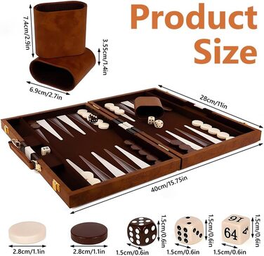 Набір для гри в шашки JOAASU, 11' дорожній, у кейсі, з шаховими фігурами та кубиками, для дорослих, дітей, любителів кемпінгу та мандрівників (Коричневий)