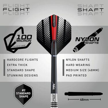 Дротики RED DRAGON Sidewinders Flightmaster з вольфраму 30 г з оперенням і стрижнями, 25г, 27г або 30г
