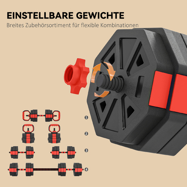 Спортивний Набір Гантелей SPORTNOW 4-в-1: Короткі гантелі, штанга, регульована вага 25 кг для силових тренувань вдома