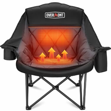 Овермонт: Обігрівальний XL стілець для кемпінгу, дорослий – складаний стілець, ідеальний для зимових походів, кемпінгу та риболовлі (Чорно-сірий)