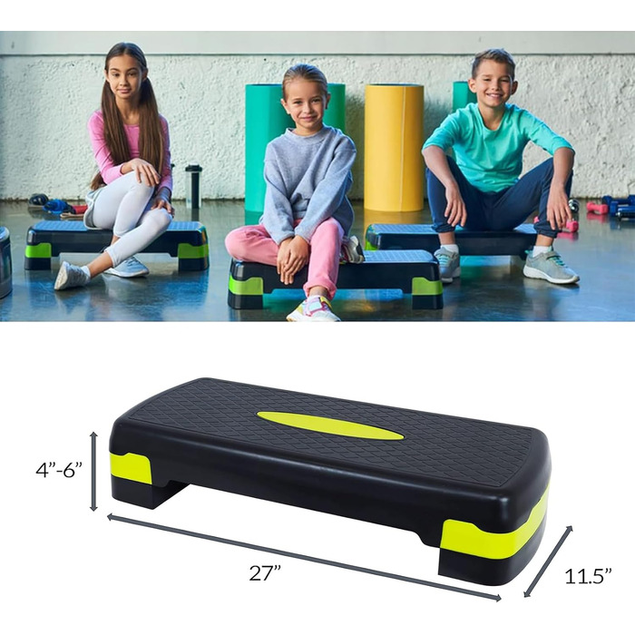 Степпер для фітнесу та аеробіки Steppbrett, регульована висота, 2 сходинки (10/15 см), для дому та офісу, 68 x 28 x 15 см, PP-1
