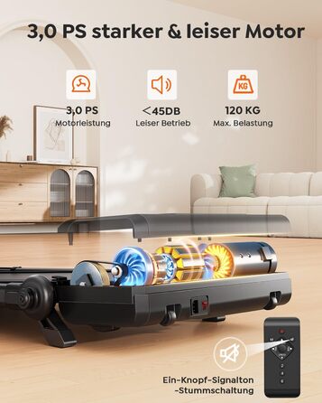 Складана бігова доріжка для дому з нахилом 7%, Walking Pad до 12 км/год, з регульованим поручнем та знімним робочим столом, двигун 3.0 к.с., керування через додаток та пульт, червоно-чорна