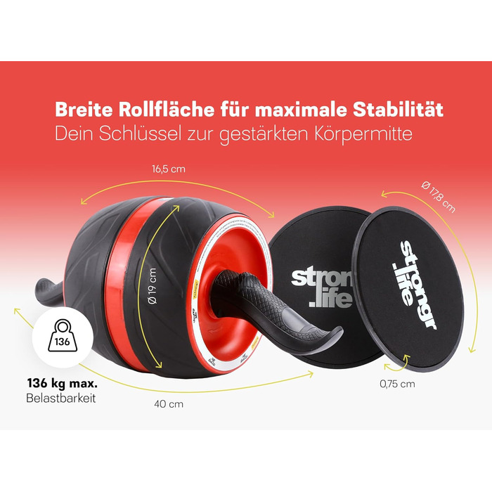 Ролер для пресу Strongr.life - тренажер для пресу для дому з толкаючими панелями, широкий ролер для фітнесу, обладнання для дому