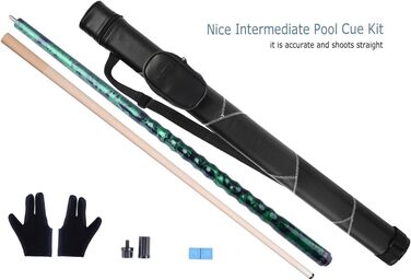 Набір для більярду Earth Pool-Queue-Stick (147.3 см, 13 мм), з кейсом (зелений, 18 oz)