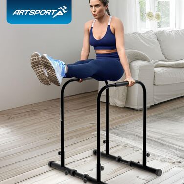 Бруси для віджимань ArtSport Dip Barren, до 500 кг, регульовані, чорні – станція для віджимань, турнік, фітнес-тренажер для дому