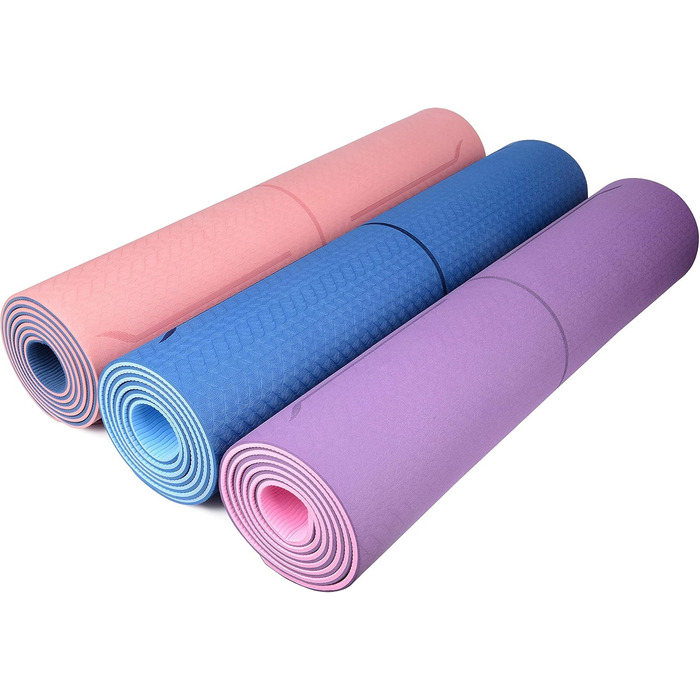 Йога мат YOGATI: неслизький, товстий килимок для йоги з позначками для вирівнювання тіла, ідеальний для пілатесу та фітнесу (рожевий)