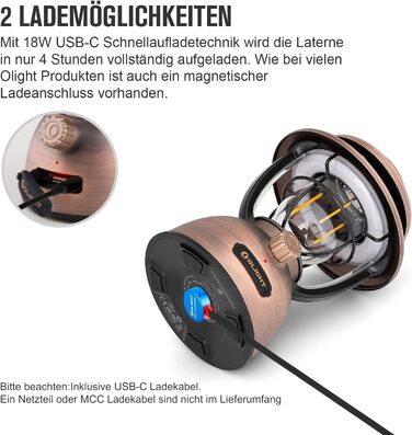 Ліхтар кемпінговий Olight Olantern Classic 2 Pro: 300 LM, USB, регулювання яскравості, Power Bank, для кемпінгу, саду, відпочинку, вінтажний дизайн, мідний колір