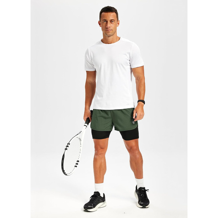 Чоловічі спортивні шорти 2 в 1 з внутрішніми трусами для бігу та фітнесу, дихаючі шорти з кишенею на блискавці, швидке висихання, L, темно-зелені (Army Green)