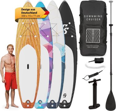 Надувна SUP-дошка CAPITAL SPORTS 9'8, комплект: алюмінієве весло, помпа, сумка, аксесуари, для плавання стоячи, сіро-біла, макс. вага 95 кг