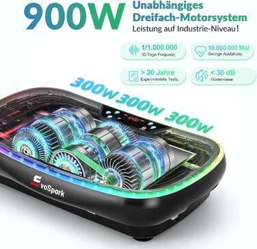 Vibrationsplatte EvoSpark 4D PRO 7-в-1: Тест-переможець 2025, 900W, 9 LED, 550 lbs, з ручкою для домашніх тренувань