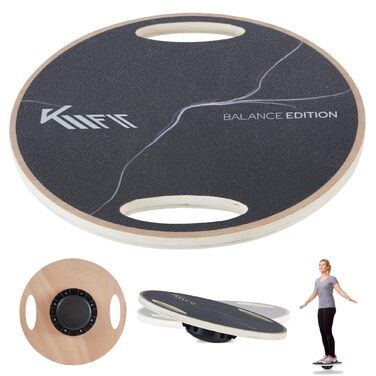 Балансувальна дошка KM-Fit Balance Board кругла з ручками для тренувань | Дерев'яний тренажер для розвитку рівноваги та координації | Дошка-балансир для фітнесу в приміщенні