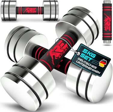 Набір гантелей 2 шт. з масивного сталі 2,5/5/7,5/10 кг | Гантелі з вагами та пінопластовою ручкою | Фітнес гантелі для дому, силові тренування та нарощування м'язів. Турквіс (Червоний, 2 x 5 кг)