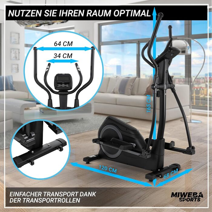 Еліптичний тренажер Miweba Sports MC500 Stepper | 120 кг, 7 кг маховик, LCD монітор, тихий кардіотренажер для дому