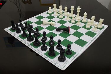 Складна шахова дошка StonKraft 46,2×46,2 см з вініловим покриттям та пластиковими фігурами (додаткова ферзь), професійний турнірний комплект