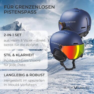 Гірськолижний шолом BLACK CREVICE Davos із візором, для чоловіків і жінок, з регулюванням розміру, кріпленням для ліхтарика/окулярів, антифог, захисний чохол, чорний, S (53-55 см)
