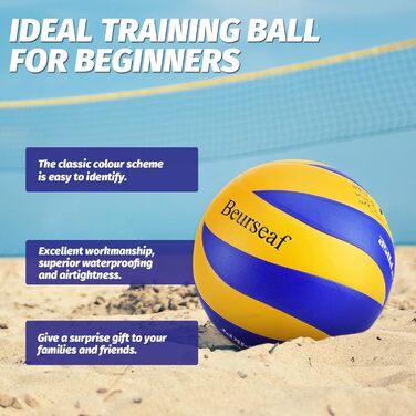 Волейбольний м'яч Beurseaf Soft Touch для пляжу та залу, розмір 5, блакитний та жовтий