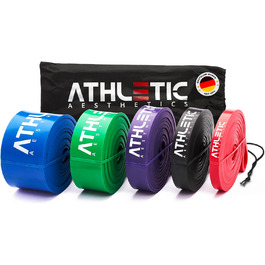 Преміум фітнес-резинки ATHLETIC AESTHETICS для тренувань, набір 5 шт (червона, чорна, фіолетова, зелена, синя) з PDF-гайдом