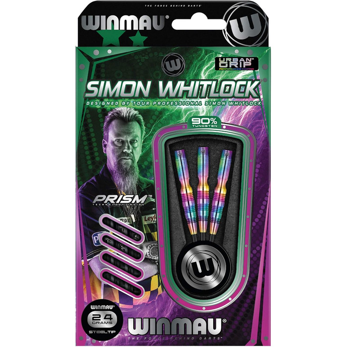 Дротики WINMAU Champions Simon Whitlock 3 24г, професійні, вольфрамові, для дартсу, з наконечником Steeltip, комплект з оперенням і хвостовиками