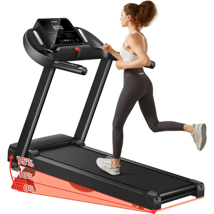 Біговий тренажер UMAY для дому, складаний, 14 км/год, 3.0PS/2200W з монітором серцевого ритму, APP та динаміками, 12 програм тренувань, максимальне навантаження 136 кг, нахил 15%