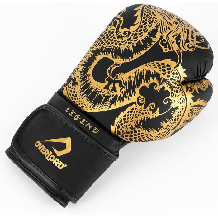 Боксерські рукавички Overlord® Legend I для кікбоксингу, спарингу, боксу та MMA. Чоловічі боксерські рукавички різних розмірів (чорний та золотий, 8 oz.)