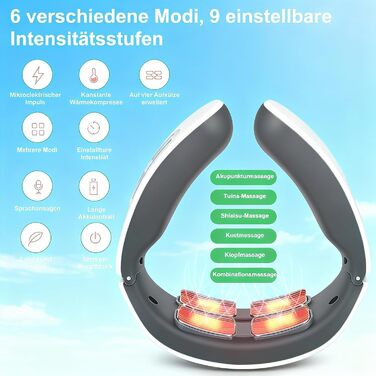 Масажер для шиї 11-в-1 з підігрівом, 6 режимів та 9 рівнів інтенсивності. Для розслаблення шиї вдома, в офісі, у подорожах.