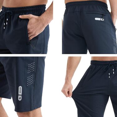 Чоловічі спортивні шорти FizzPop з бавовни та стрейч, з блискавкою та світловідбиваючими смугами, колір синій, розмір L