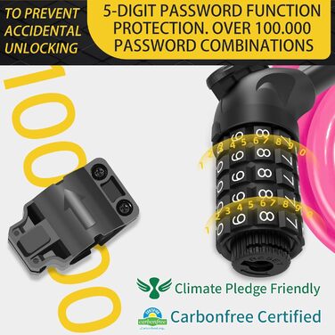 Замки для велосипеда з кодом 12 мм/120 см, антикрадіжний кабель, 5-значний код, вологостійкий, для велосипеда, електровелосипеда, дитячої коляски, драбини (Чорний, Рожевий)