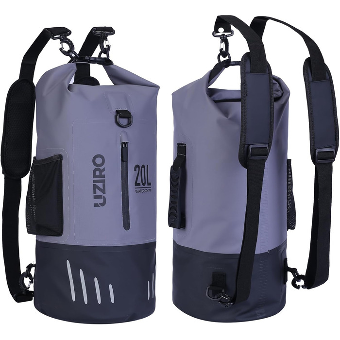 Водонепроникний рюкзак UZIRO 20L, Dry Bag, сірий
