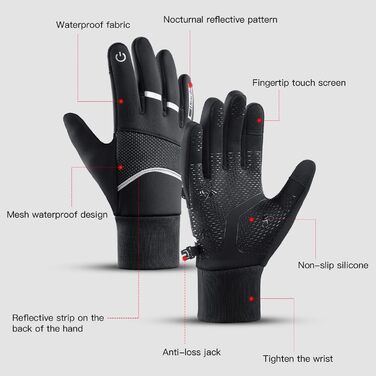 Чоловічі зимові рукавички KynciLOR Winterhandschuhe XL чорного кольору. Рукавички для велосипеда, катання на лижах та роботи. Теплі, непромокаючі, з сенсорним екраном та антиковзаючою поверхнею.