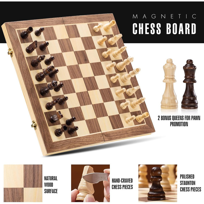 Магнітний шаховий набір ASNEY, 38x38 см, дерев'яний, з шаховими фігурами Staunton, для дорослих