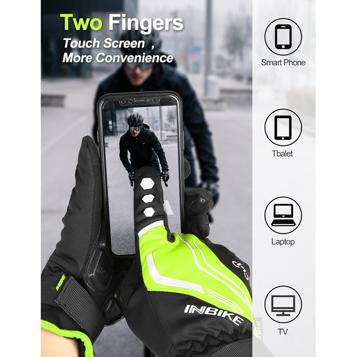 Зимові рукавички INBIKE з Thinsulate, Winddicht, сенсорний екран, для велоспорту, катання на лижах та сноуборді, IF966, Зелений, M