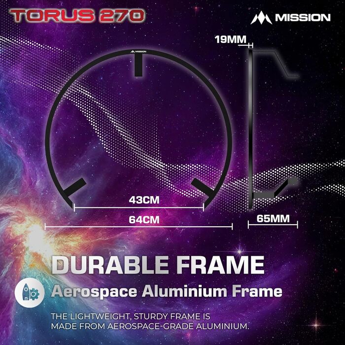 Світлодіодне підсвічування для дартс Mission Darts Torus 270, доступ до ігрової зони, матове чорне, червоне, синє, бронзове