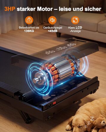 Бігова доріжка Lacuffy Walking Pad з нахилом для дому та офісу, керування через додаток, AI-тренування, підтримує до 136 кг, 90 см, чорна