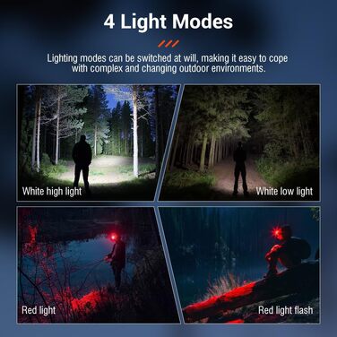 Кепка-ліхтар BORUIT BR01 LED, червоний промінь, акумулятор AAA, 4 режими світла, IP66, водонепроникна, для дорослих та дітей, кемпінг, біг, походи, риболовля, чорний