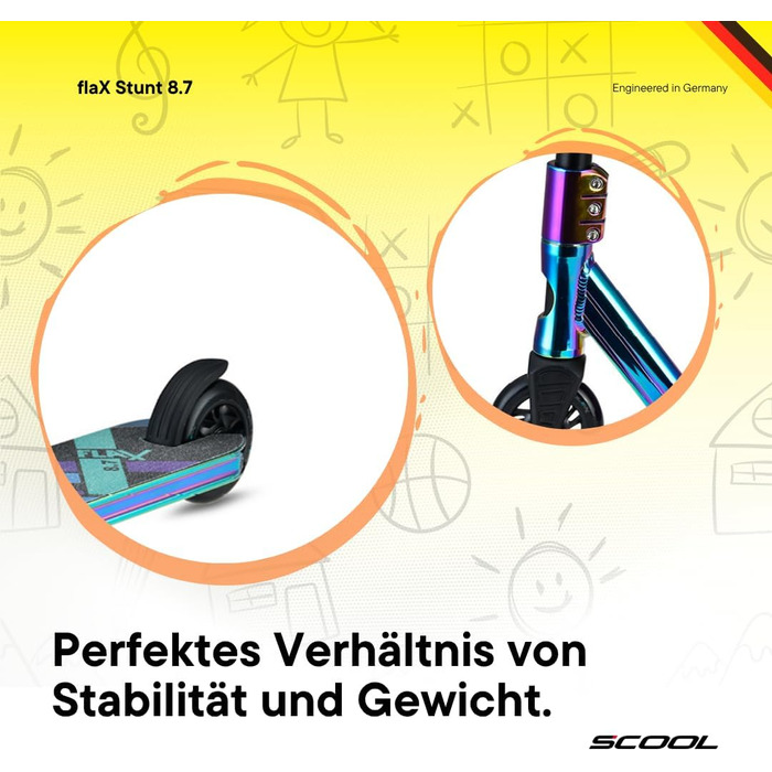 S'COOL Скутер для трюків – Флакс, для дітей та підлітків, від 6 років, кольоровий