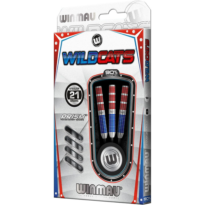 Дротики WINMAU Wildcats 90% вольфраму, 21 г, з крилами та стрижнями, призматична технологія