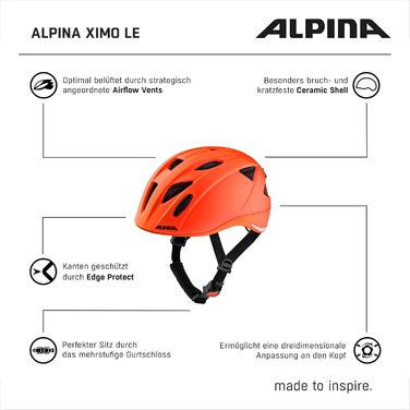 ALPINA XIMO L.E. Дитячий велосипедний шолом з LED, легкий, ударостійкий, червоний матовий, 45-49 см