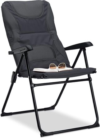 Крісло для кемпінгу Relaxdays Comfort, регульоване, сіре, для риболовлі, складна конструкція