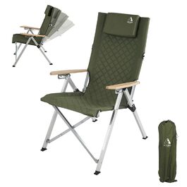 Крісло для кемпінгу складне, з високою спинкою, регульована спинка в 4 положеннях, до 150 кг, для саду, риболовлі, відпочинку на природі (зелене)