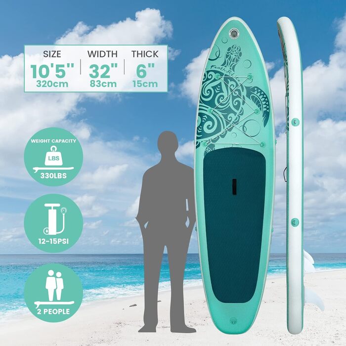 Надувна SUP-дошка FEATH-R-LITE для дорослих, ультралегка, широка та стійка, з аксесуарами: весло, сумка, насос