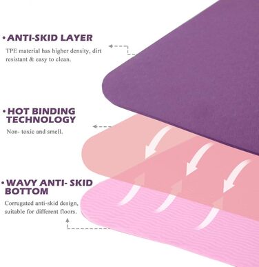 Йога мат UMINEUX, TPE, 72'x24'x1/3', антиковзка, з чохлом, для жінок, екологічна, чорний та сірий