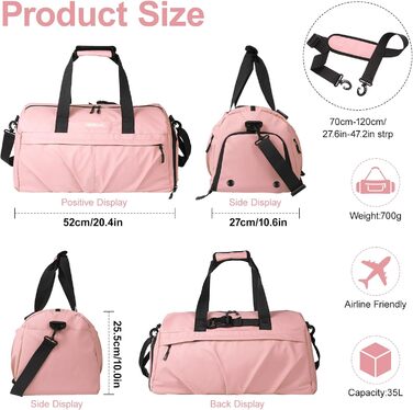 Спортивна сумка для жінок та чоловіків, жорсткий матеріал, дорожня сумка з відділенням для взуття, 2 вентиляційних отвори та мокре відділення, водонепроникна сумка-вікендер, спортивна/плавальна/сауна сумка (Зелений) (Рожевий)