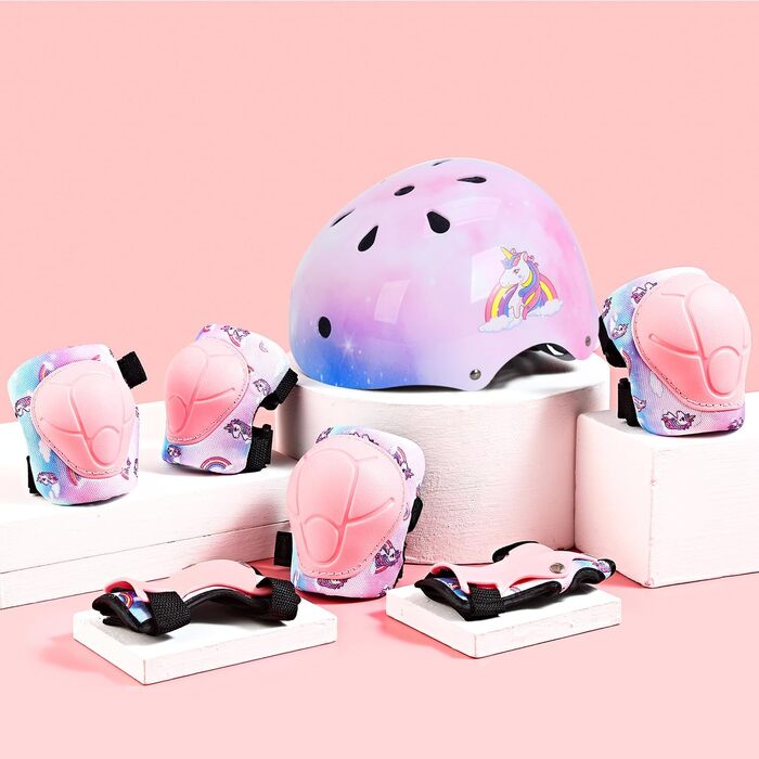 Дитячий шолом з наколінниками, налокітниками та захистом зап'ястків. Захист для ролерів, скейтборду. Для дітей 3-8 років, рожевий