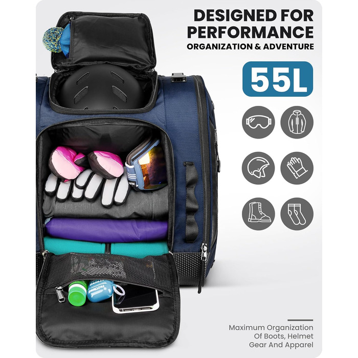 Чохол для гірськолижних черевиків OutdoorMaster, 55 л (Блакитний) - для подорожей, водонепроникний