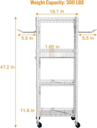 Органайзер для домашнього спортзалу FUTASSI S1, 3 яруси, на колесах, для килимків для йоги, ролерів, гантелей, гир та еластичних стрічок, 120 x 70 x 30 см, білий