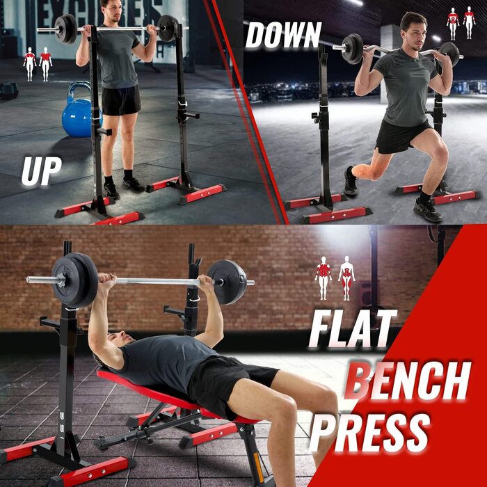 Стійка для штанги ISE Squat-Rack, 6 рівнів регулювання, 2 окремі стійки, сталева, до 200 кг, сертифікована EN 957