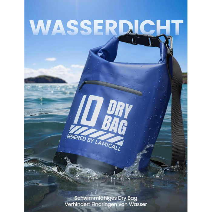 Водонепроникний рюкзак-сумка Dry Bag Lamicall 10 літрів, блакитний - міцний, з водонепроникним чохлом для телефону