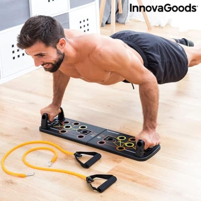 Універсальна віджимальна дошка InnovaGoods з еспандерами, для фітнесу, балансування та тренувань всього тіла вдома, знімний дизайн, ABS, PP, гума, чорна, розмір M