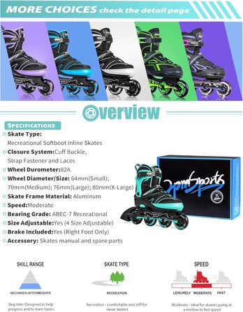 Ролики для дітей 2PM SPORTS, ролики для дівчаток та хлопчиків, середнього розміру (EU 34-37), зелені