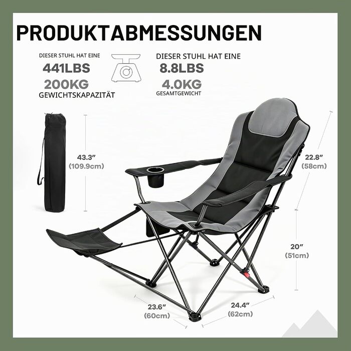 Складане кемпінгове крісло OUTSIDER Heavy Duty, посилене, до 200 кг, чорне